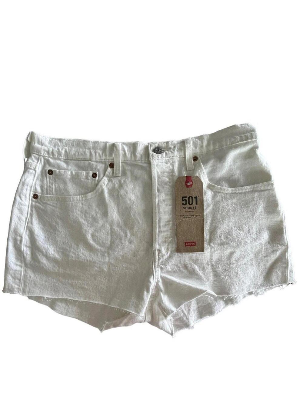 Levi 501 Shorts NEW W Tag High Rise Women White Button Fly Jean Shorts Sz 31.